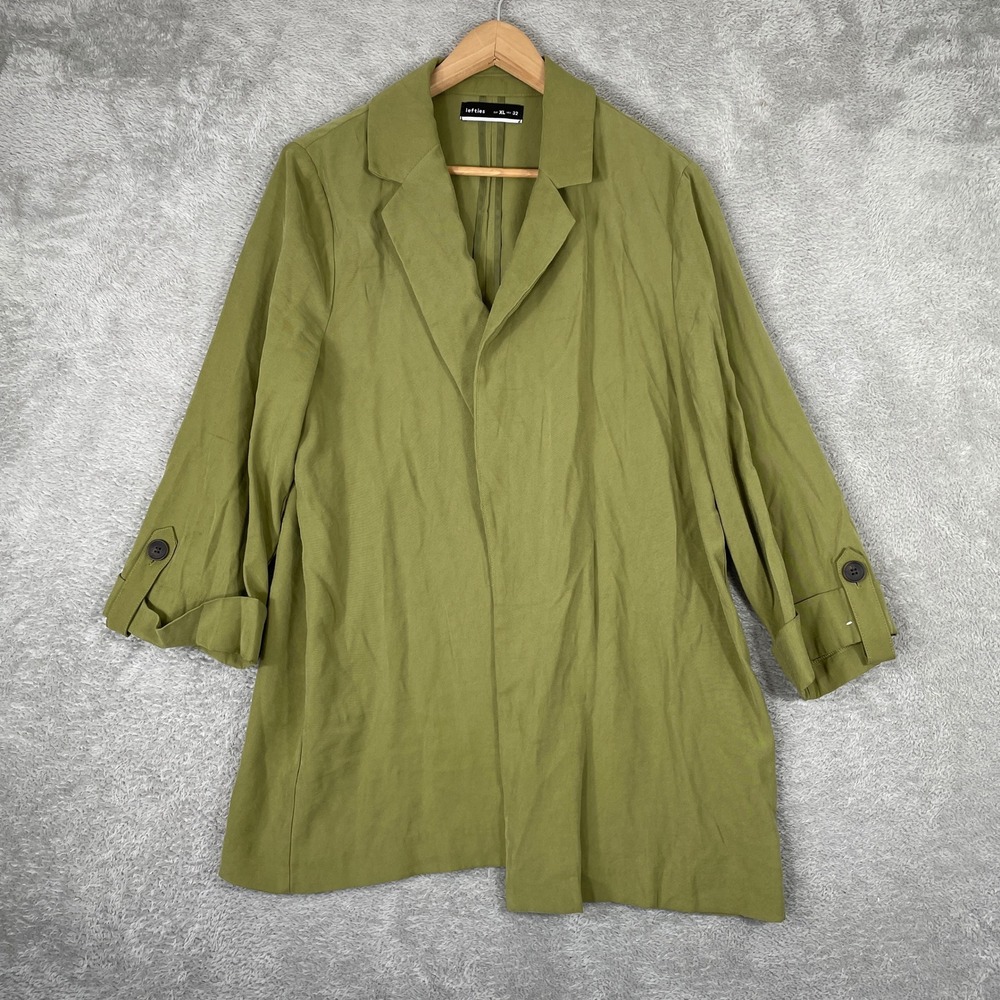 Lefties Blazer Womens XL Green Open Front‎ Roll Tab Sleeve Lightweight Jacket